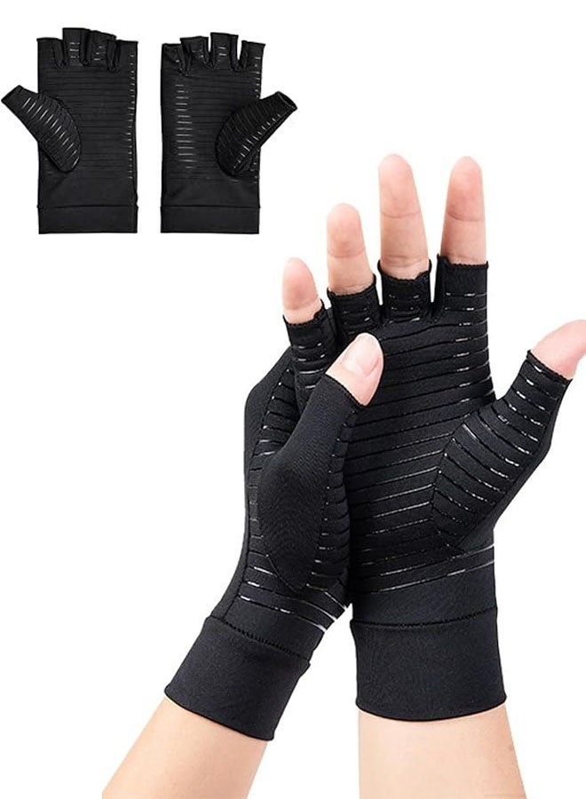 Copper Compression Gloves: Fingerless  Arthritis Pain Relief for Carpal Tunnel, Rheumatoid & Tendonitis - Men & Women - Image 1